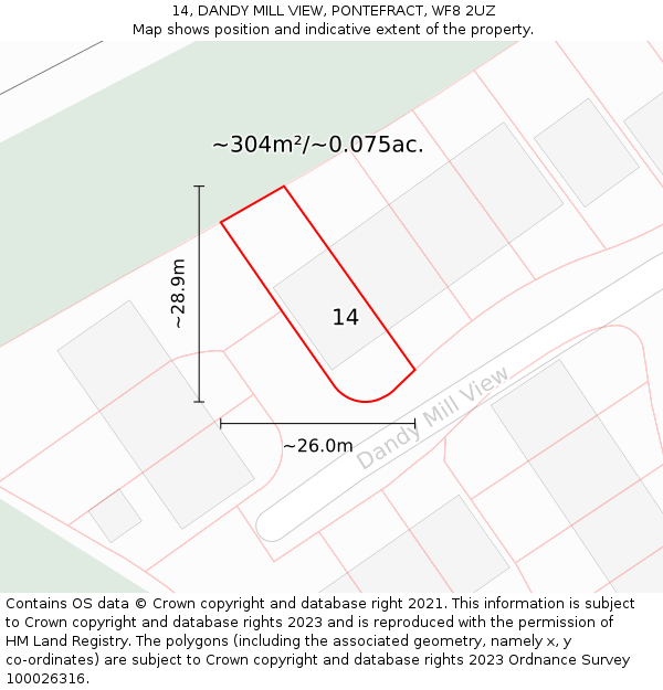 14, DANDY MILL VIEW, PONTEFRACT, WF8 2UZ: Plot and title map