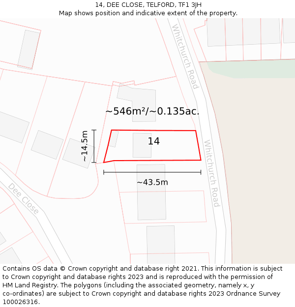 14, DEE CLOSE, TELFORD, TF1 3JH: Plot and title map
