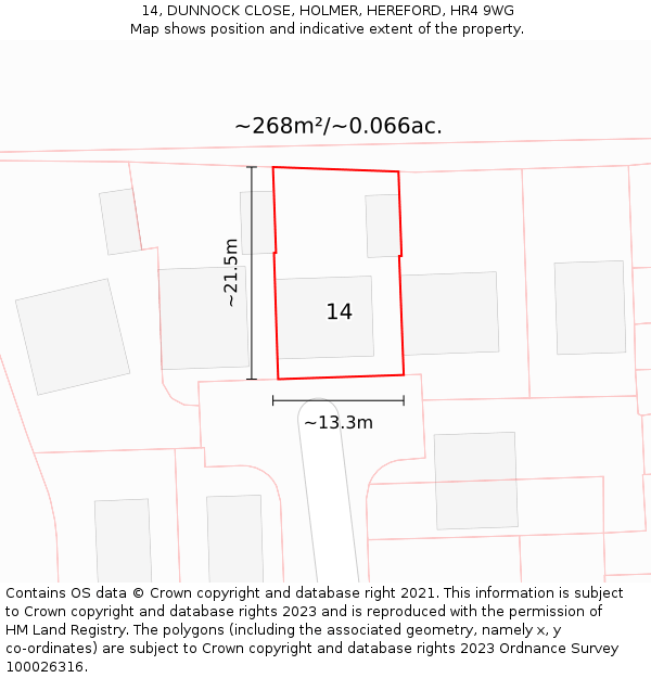 14, DUNNOCK CLOSE, HOLMER, HEREFORD, HR4 9WG: Plot and title map