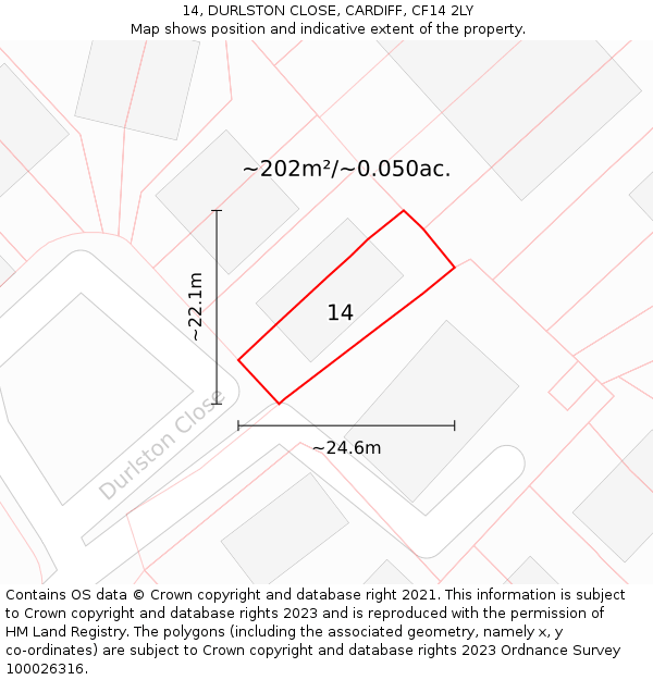 14, DURLSTON CLOSE, CARDIFF, CF14 2LY: Plot and title map