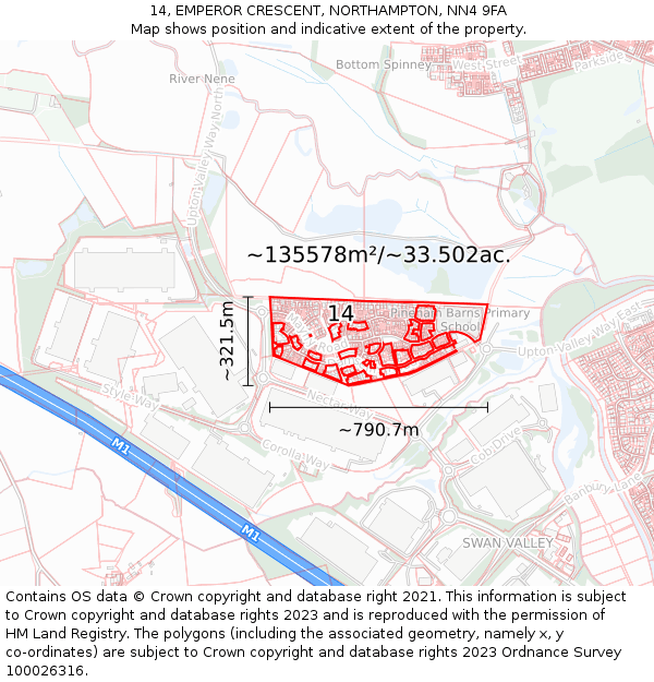 14, EMPEROR CRESCENT, NORTHAMPTON, NN4 9FA: Plot and title map