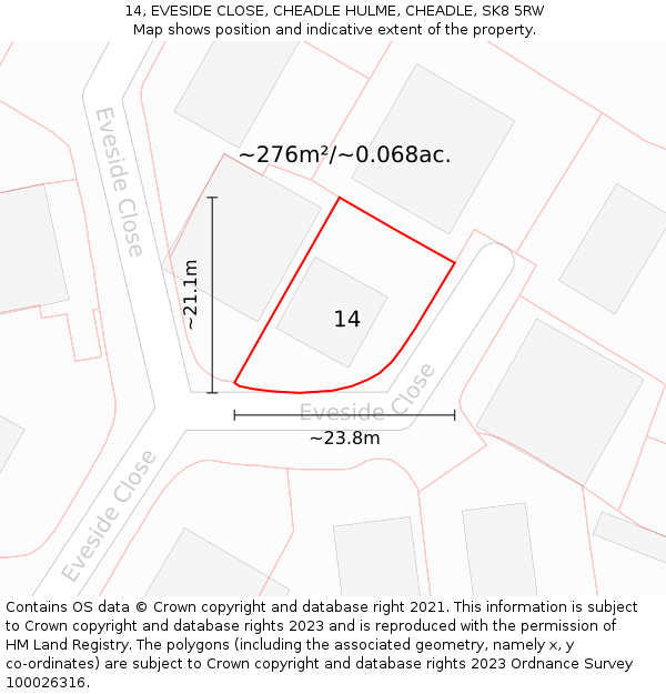 14, EVESIDE CLOSE, CHEADLE HULME, CHEADLE, SK8 5RW: Plot and title map