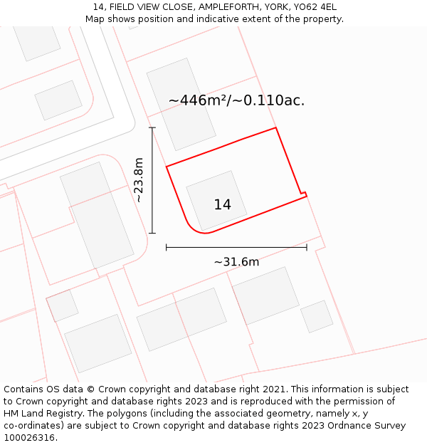 14, FIELD VIEW CLOSE, AMPLEFORTH, YORK, YO62 4EL: Plot and title map