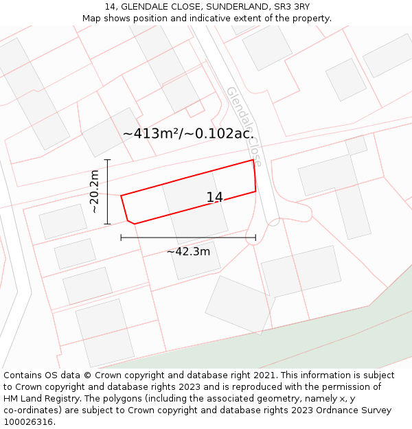 14, GLENDALE CLOSE, SUNDERLAND, SR3 3RY: Plot and title map
