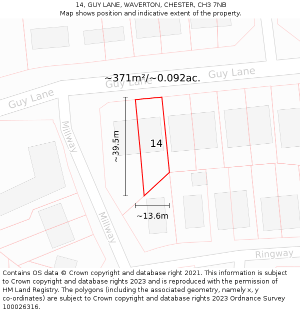 14, GUY LANE, WAVERTON, CHESTER, CH3 7NB: Plot and title map