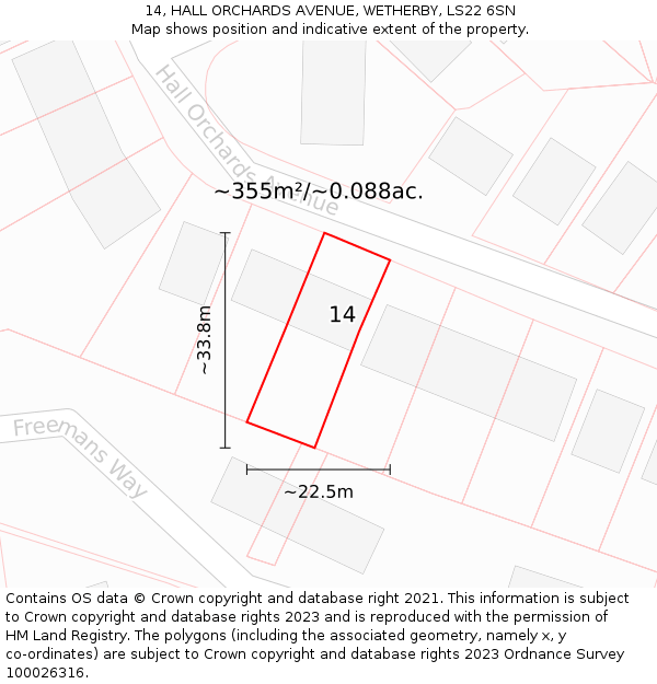 14, HALL ORCHARDS AVENUE, WETHERBY, LS22 6SN: Plot and title map
