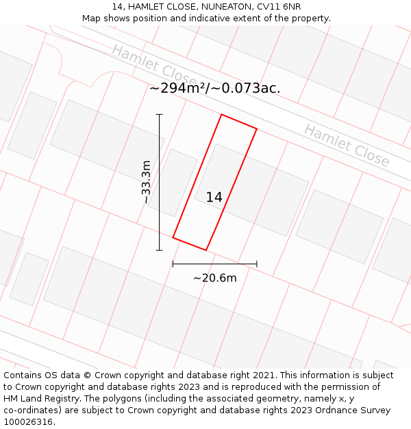 14, HAMLET CLOSE, NUNEATON, CV11 6NR: Plot and title map