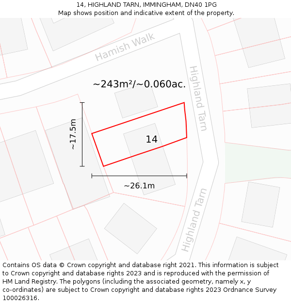 14, HIGHLAND TARN, IMMINGHAM, DN40 1PG: Plot and title map
