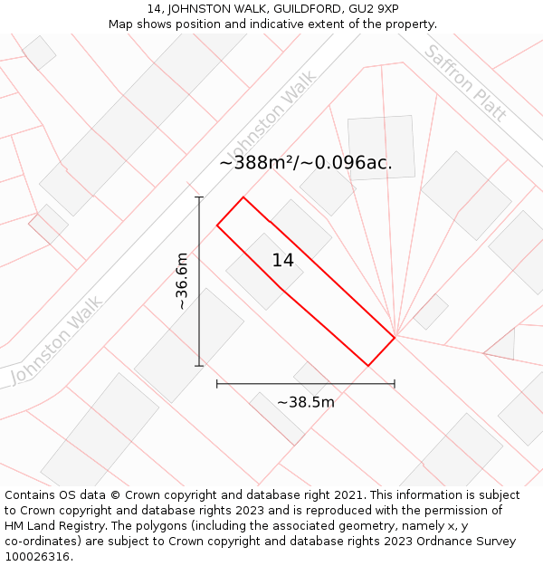14, JOHNSTON WALK, GUILDFORD, GU2 9XP: Plot and title map