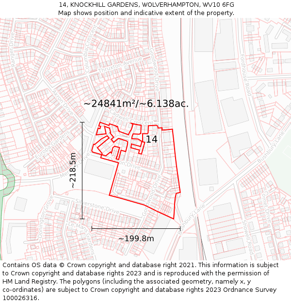 14, KNOCKHILL GARDENS, WOLVERHAMPTON, WV10 6FG: Plot and title map
