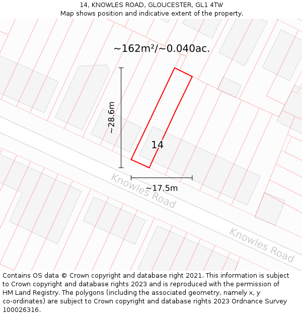 14, KNOWLES ROAD, GLOUCESTER, GL1 4TW: Plot and title map