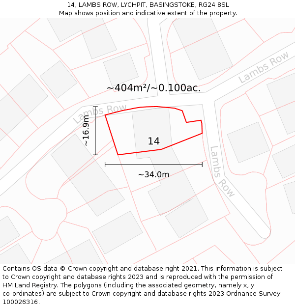 14, LAMBS ROW, LYCHPIT, BASINGSTOKE, RG24 8SL: Plot and title map