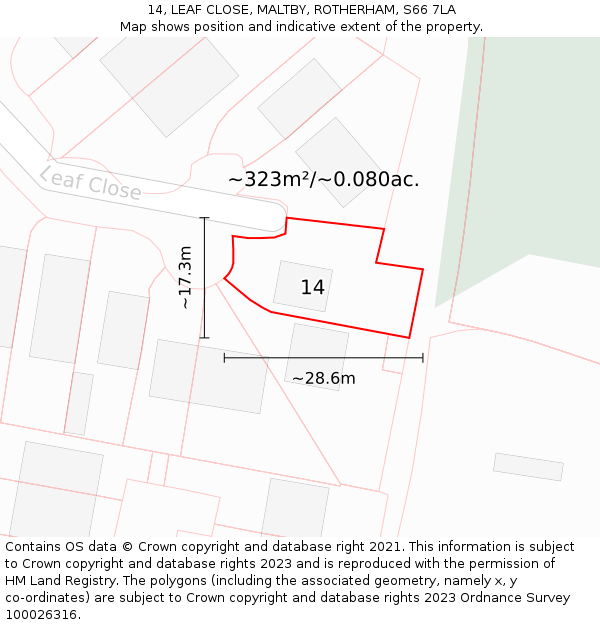14, LEAF CLOSE, MALTBY, ROTHERHAM, S66 7LA: Plot and title map