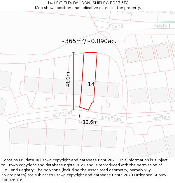 14, LEYFIELD, BAILDON, SHIPLEY, BD17 5TQ: Plot and title map