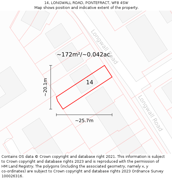 14, LONGWALL ROAD, PONTEFRACT, WF8 4SW: Plot and title map