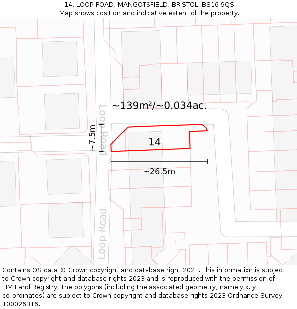 14, LOOP ROAD, MANGOTSFIELD, BRISTOL, BS16 9QS: Plot and title map