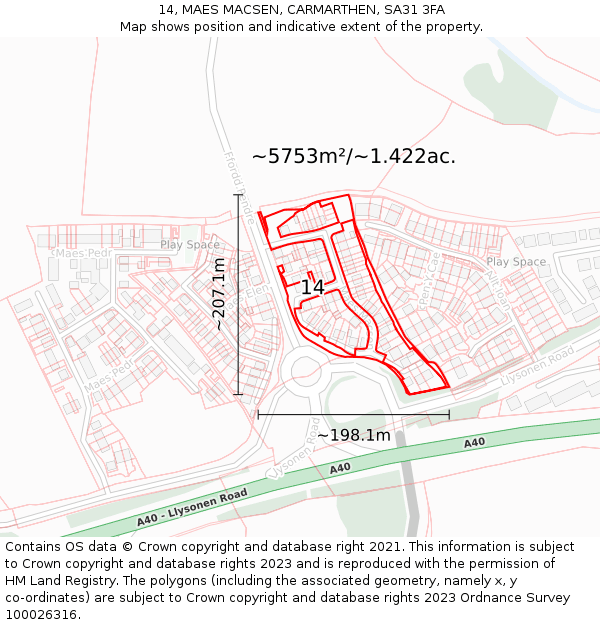 14, MAES MACSEN, CARMARTHEN, SA31 3FA: Plot and title map