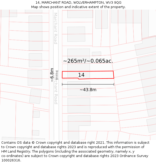14, MARCHANT ROAD, WOLVERHAMPTON, WV3 9QG: Plot and title map
