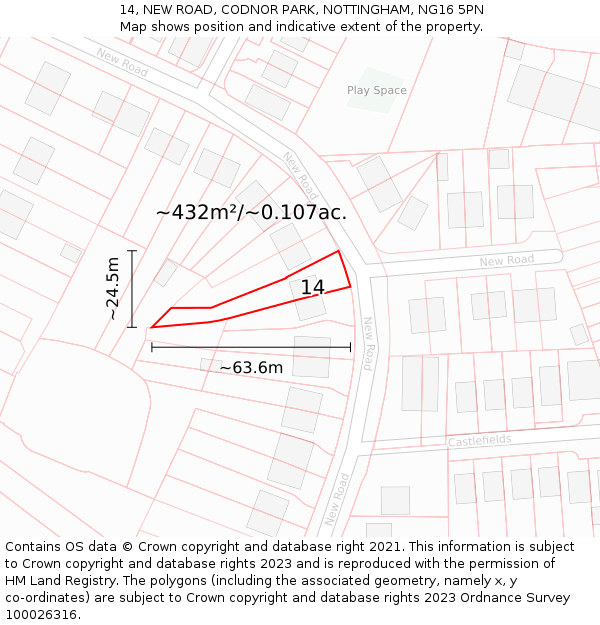 14, NEW ROAD, CODNOR PARK, NOTTINGHAM, NG16 5PN: Plot and title map