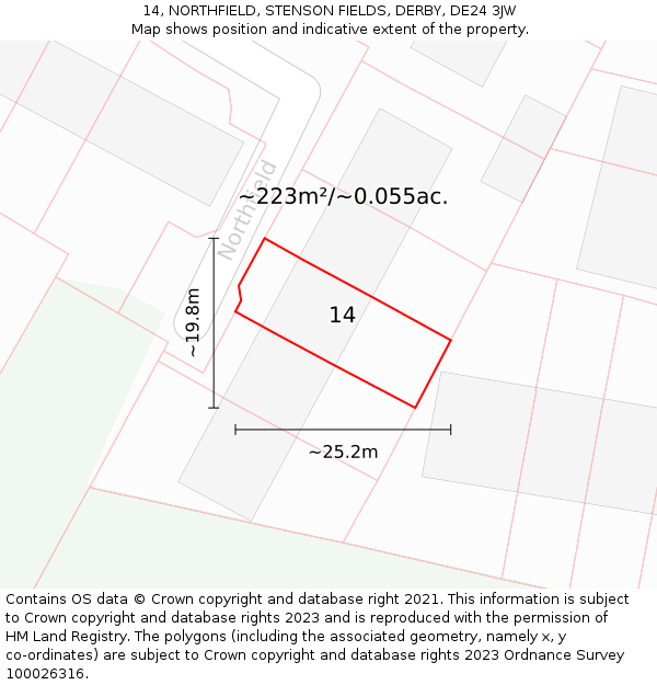 14, NORTHFIELD, STENSON FIELDS, DERBY, DE24 3JW: Plot and title map