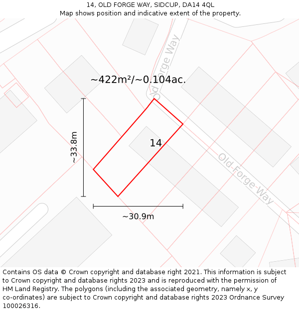 14, OLD FORGE WAY, SIDCUP, DA14 4QL: Plot and title map