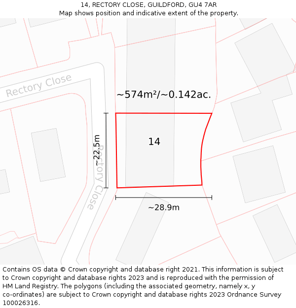 14, RECTORY CLOSE, GUILDFORD, GU4 7AR: Plot and title map