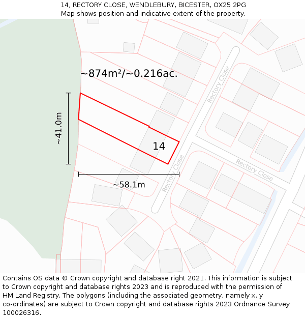 14, RECTORY CLOSE, WENDLEBURY, BICESTER, OX25 2PG: Plot and title map