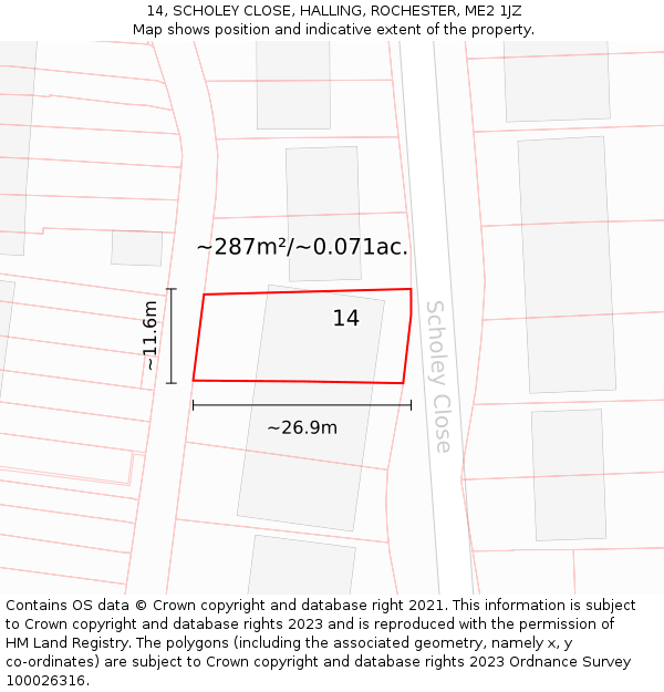 14, SCHOLEY CLOSE, HALLING, ROCHESTER, ME2 1JZ: Plot and title map