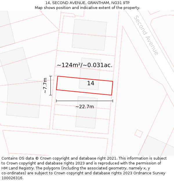 14, SECOND AVENUE, GRANTHAM, NG31 9TP: Plot and title map