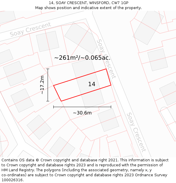 14, SOAY CRESCENT, WINSFORD, CW7 1GP: Plot and title map