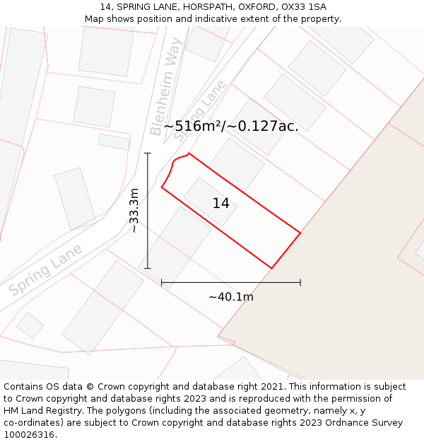 14, SPRING LANE, HORSPATH, OXFORD, OX33 1SA: Plot and title map