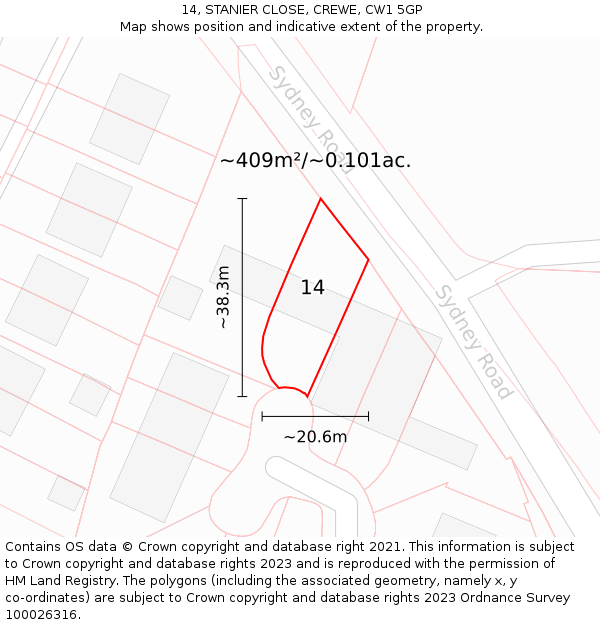 14, STANIER CLOSE, CREWE, CW1 5GP: Plot and title map