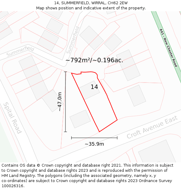14, SUMMERFIELD, WIRRAL, CH62 2EW: Plot and title map