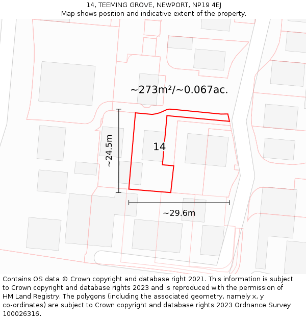 14, TEEMING GROVE, NEWPORT, NP19 4EJ: Plot and title map