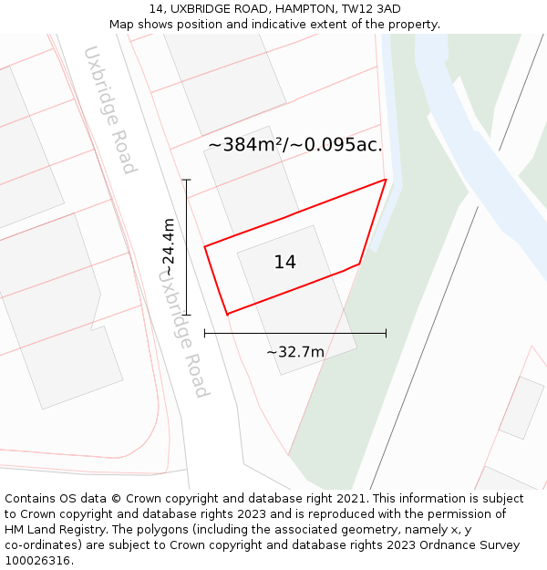 14, UXBRIDGE ROAD, HAMPTON, TW12 3AD: Plot and title map