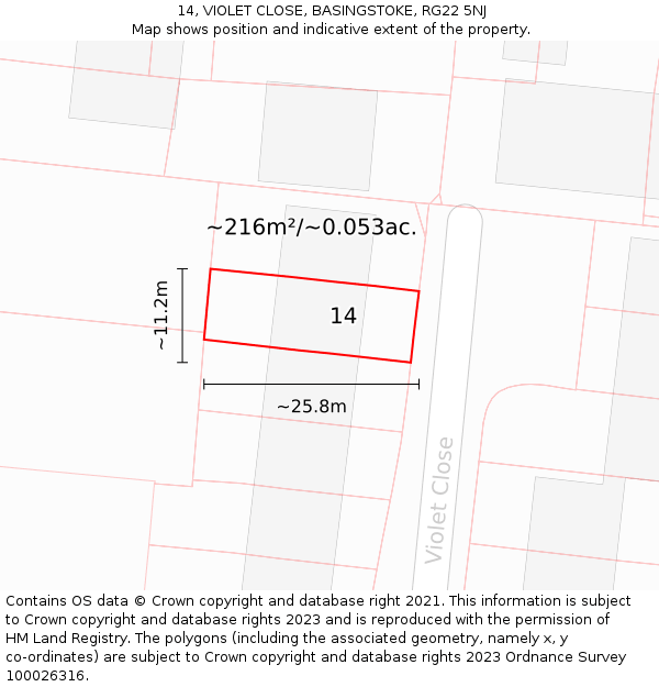 14, VIOLET CLOSE, BASINGSTOKE, RG22 5NJ: Plot and title map