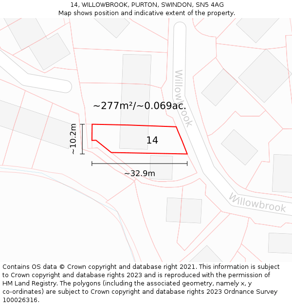 14, WILLOWBROOK, PURTON, SWINDON, SN5 4AG: Plot and title map