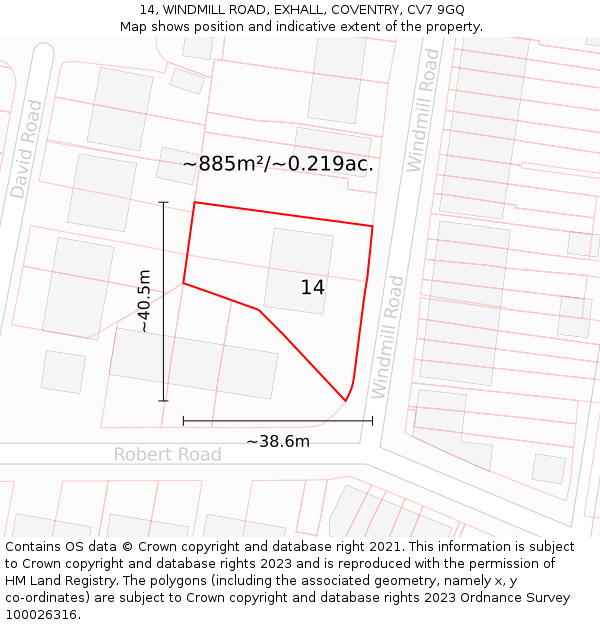 14, WINDMILL ROAD, EXHALL, COVENTRY, CV7 9GQ: Plot and title map