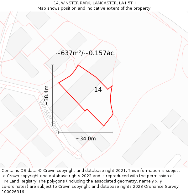14, WINSTER PARK, LANCASTER, LA1 5TH: Plot and title map