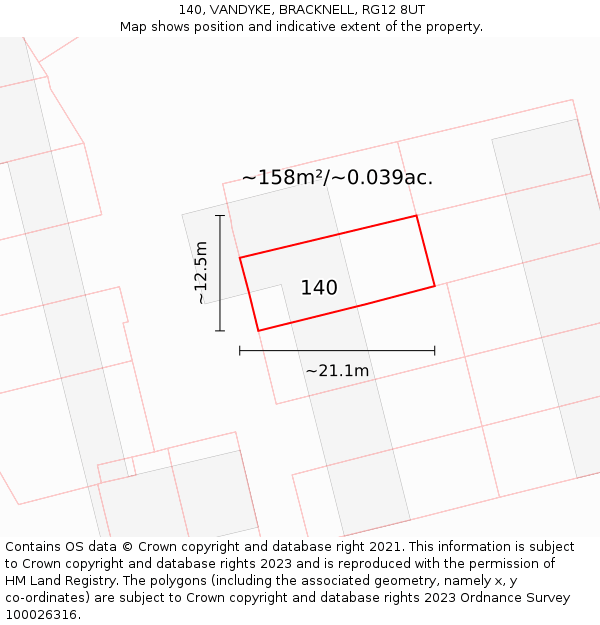 140, VANDYKE, BRACKNELL, RG12 8UT: Plot and title map
