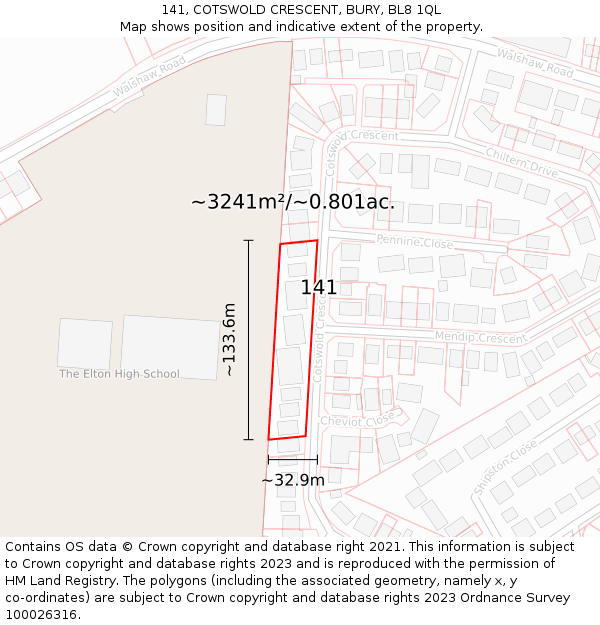 141, COTSWOLD CRESCENT, BURY, BL8 1QL: Plot and title map