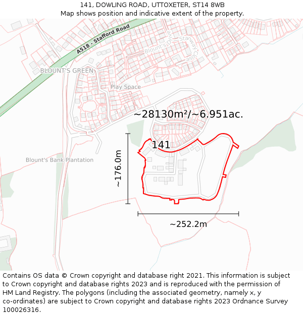 141, DOWLING ROAD, UTTOXETER, ST14 8WB: Plot and title map
