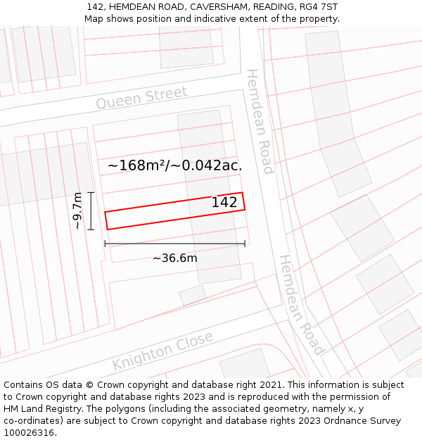142, HEMDEAN ROAD, CAVERSHAM, READING, RG4 7ST: Plot and title map