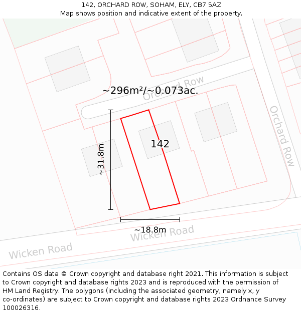 142, ORCHARD ROW, SOHAM, ELY, CB7 5AZ: Plot and title map