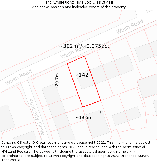 142, WASH ROAD, BASILDON, SS15 4BE: Plot and title map