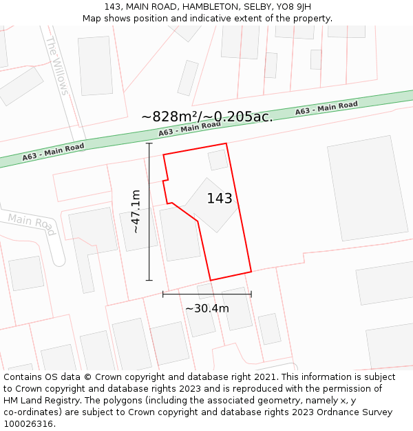 143, MAIN ROAD, HAMBLETON, SELBY, YO8 9JH: Plot and title map
