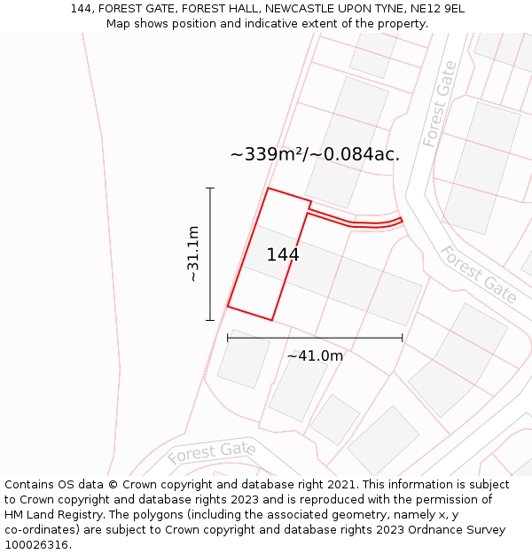 144, FOREST GATE, FOREST HALL, NEWCASTLE UPON TYNE, NE12 9EL: Plot and title map