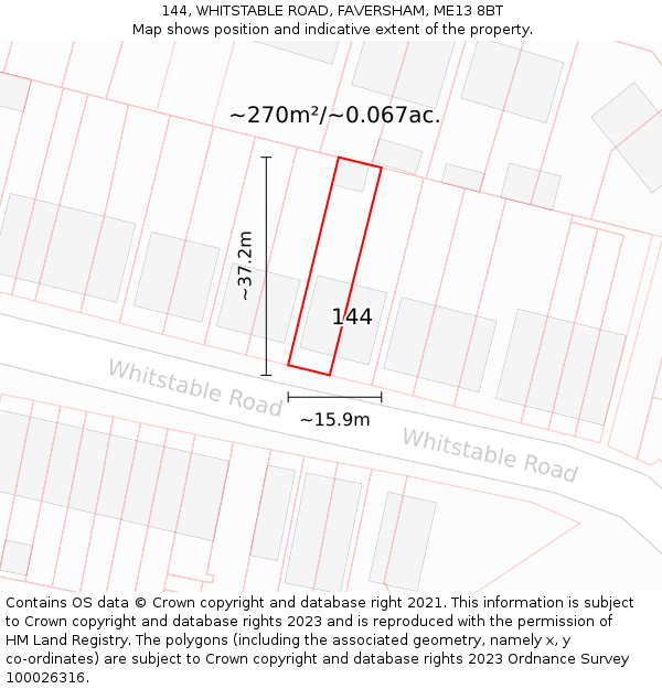 144, WHITSTABLE ROAD, FAVERSHAM, ME13 8BT: Plot and title map