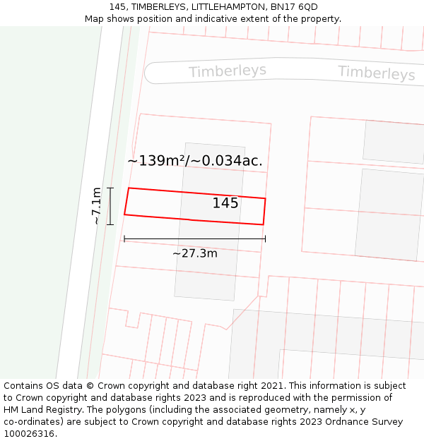 145, TIMBERLEYS, LITTLEHAMPTON, BN17 6QD: Plot and title map