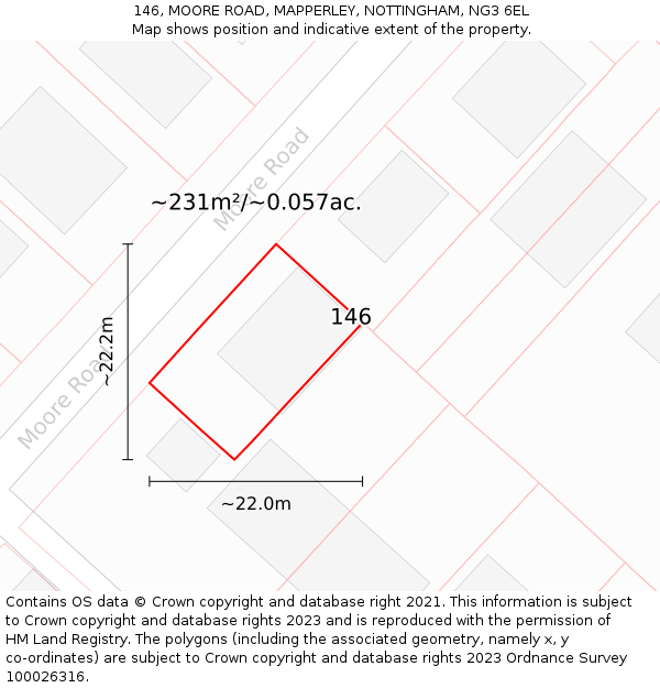 146, MOORE ROAD, MAPPERLEY, NOTTINGHAM, NG3 6EL: Plot and title map